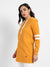 Mustard Yellow Pullover Hoodie With Contrast Stripe Sleeves