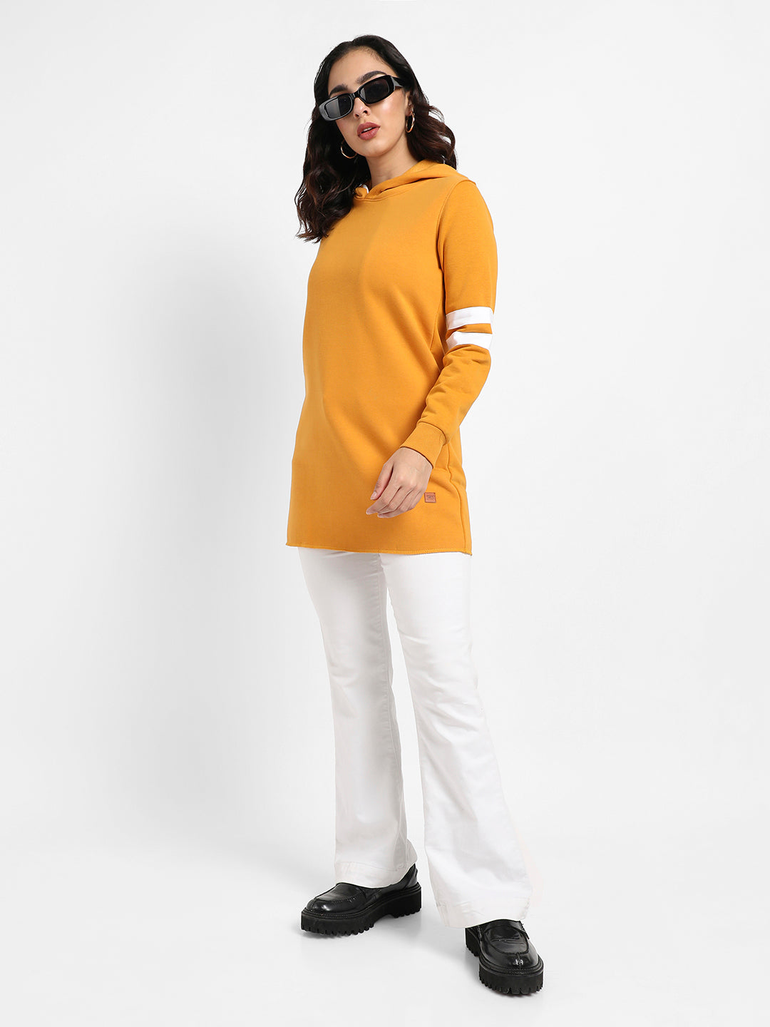 Pullover Hoodie With Contrast Stripe Sleeves