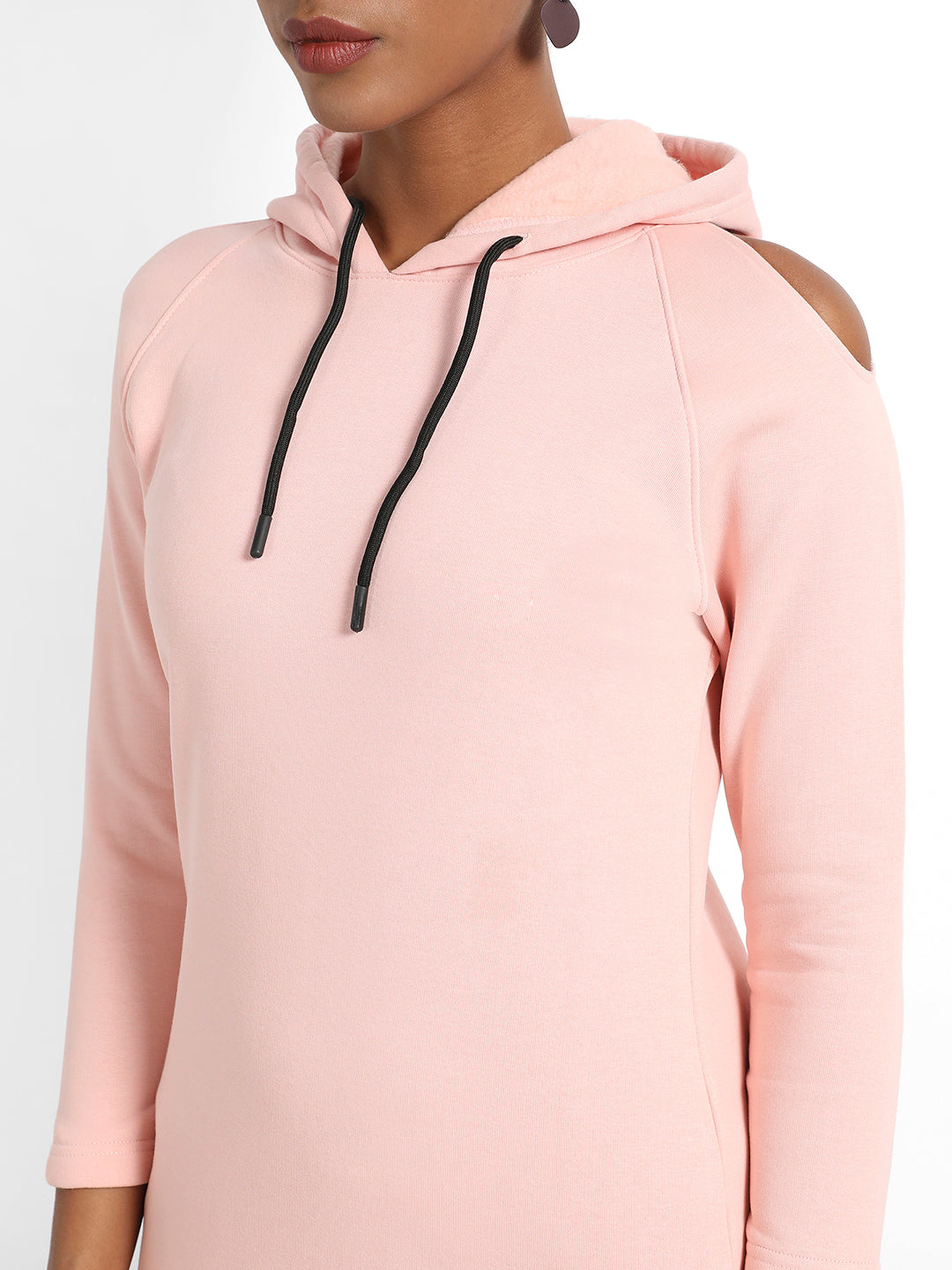 Baby Pink Hoodie Dress With Cold-Shoulder