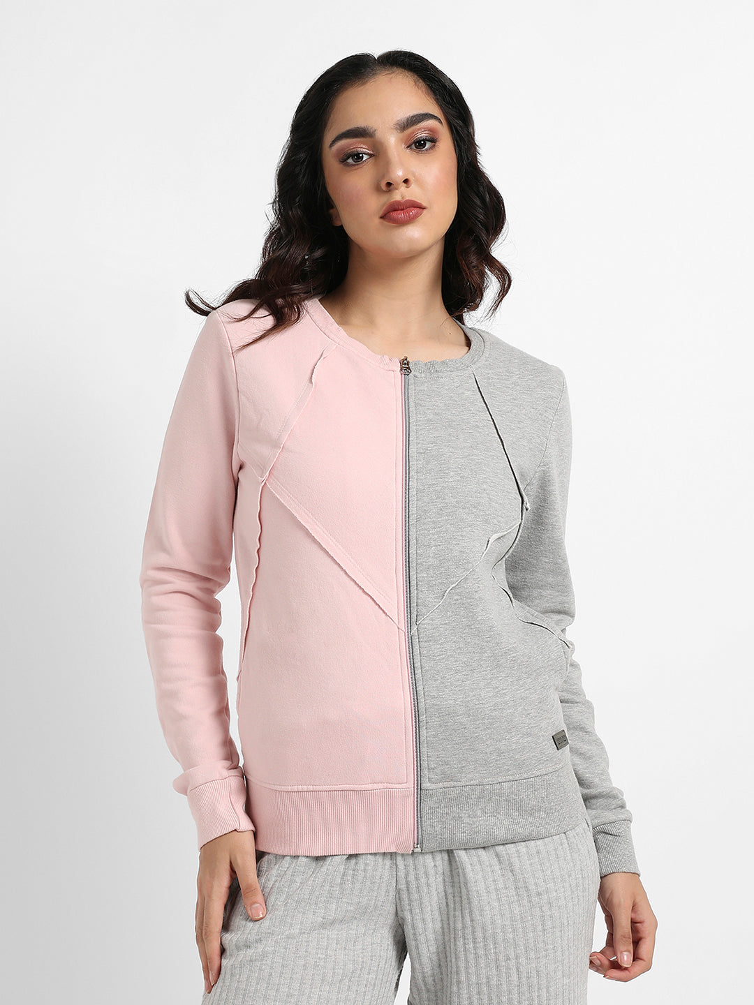 Colourblock Zip-Front Sweatshirt With Ribbed Hems