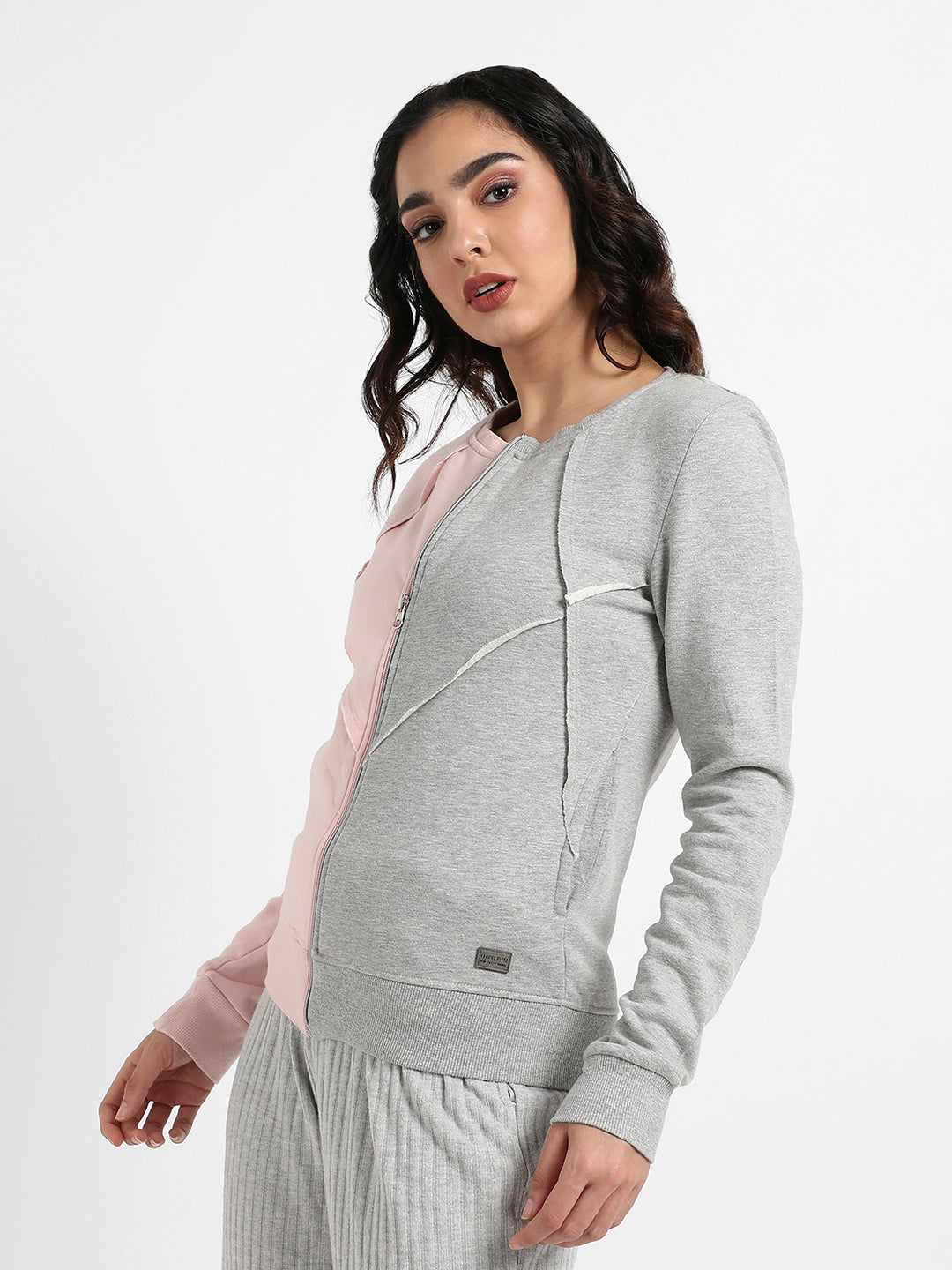 Colourblock Zip-Front Sweatshirt With Ribbed Hems