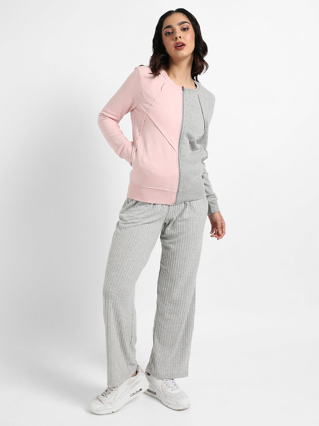 Colourblock Zip-Front Sweatshirt With Ribbed Hems