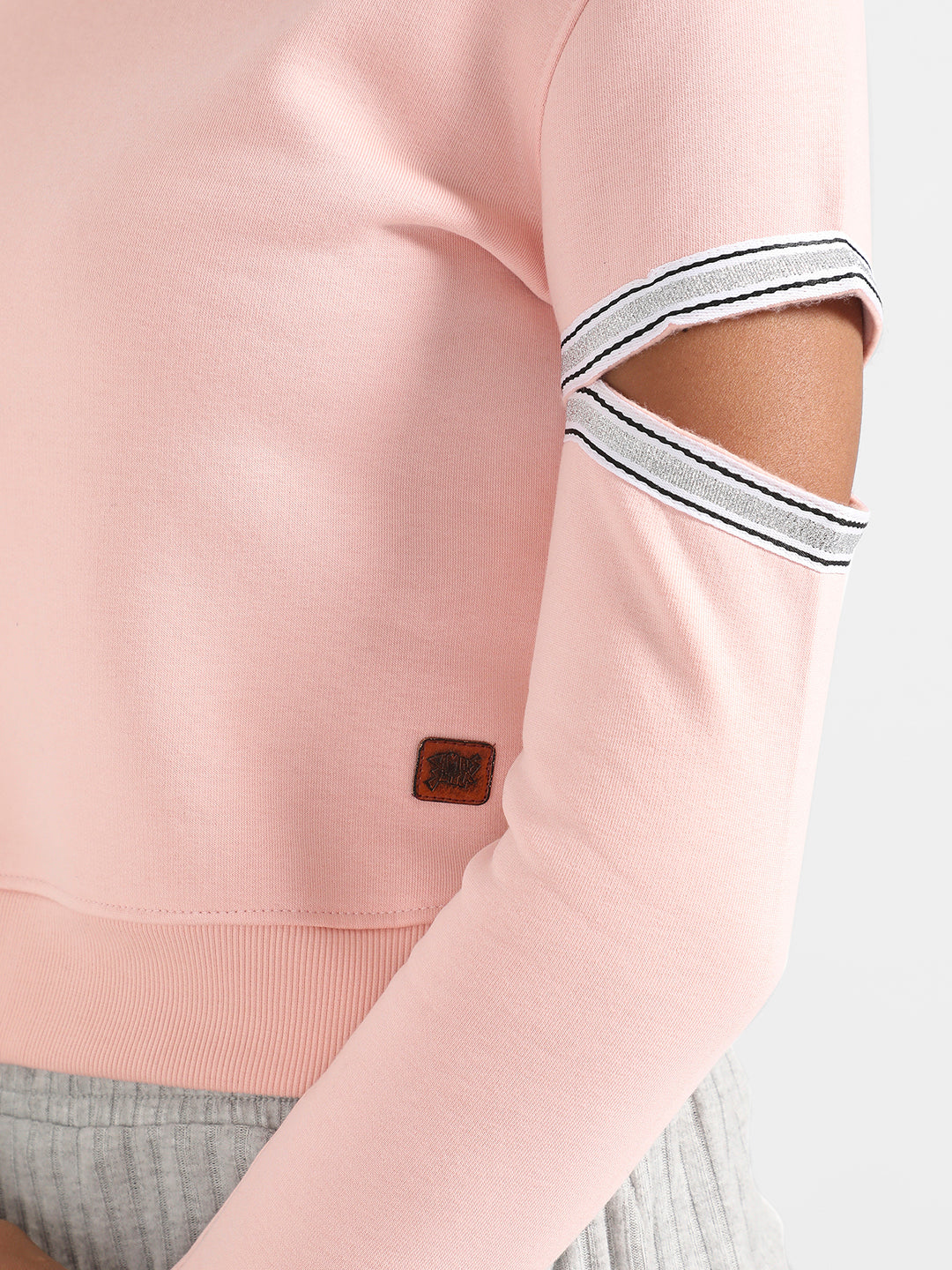 Light Pink Pullover Sweatshirt With Cut-Out Sleeves