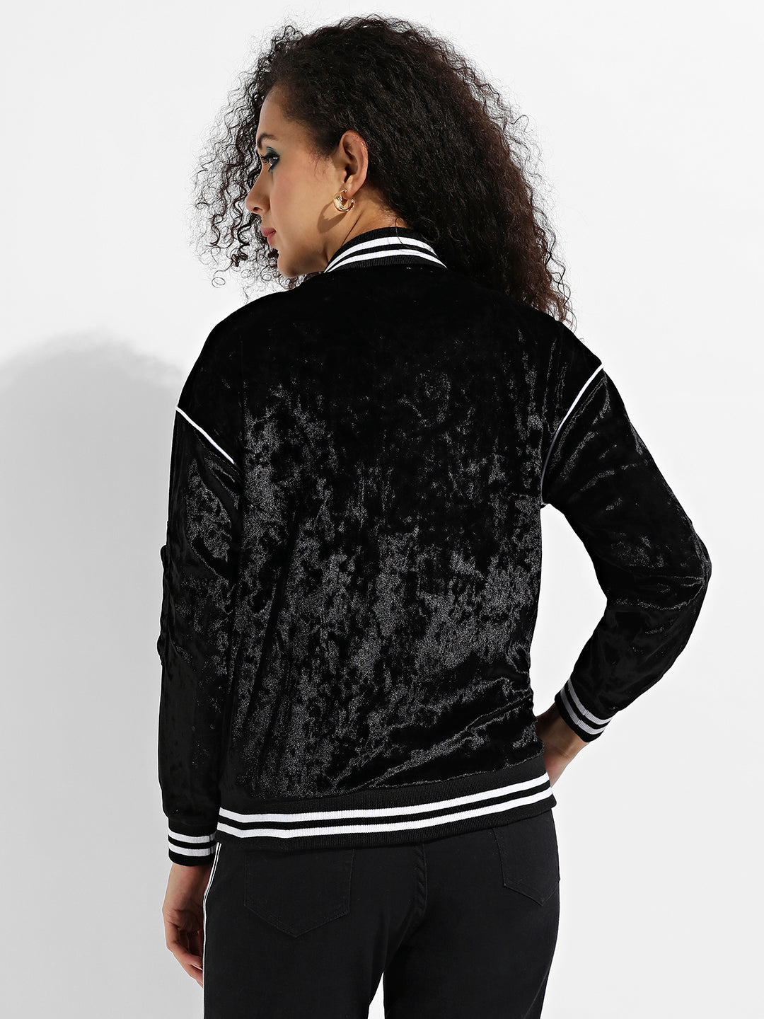 Velvet Bomber Jacket With Contrast Piping