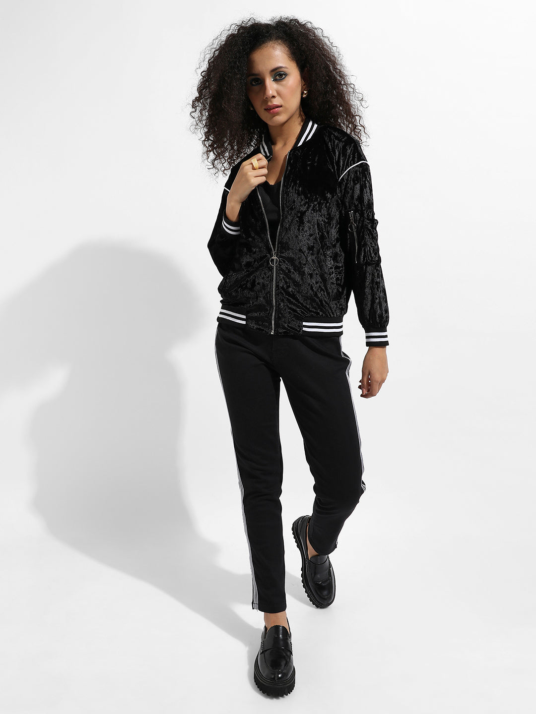 Velvet Bomber Jacket With Contrast Piping