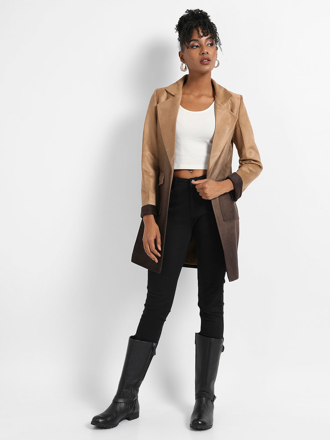 Ombre Long Coat With Flap Pocket