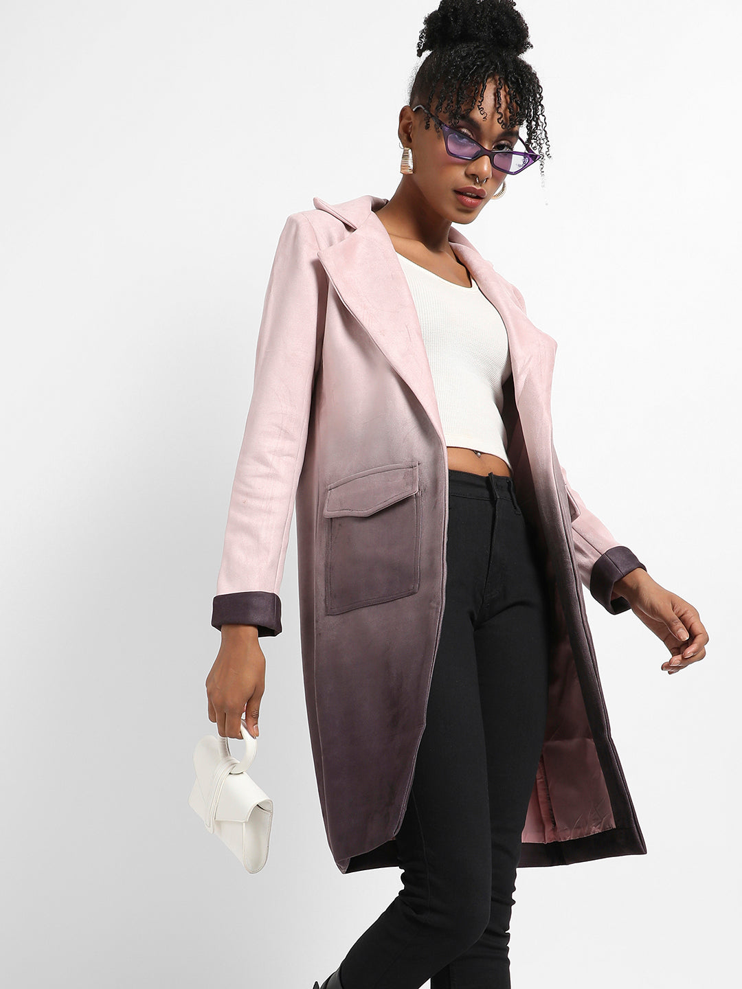 Ombre Long Coat With Flap Pocket