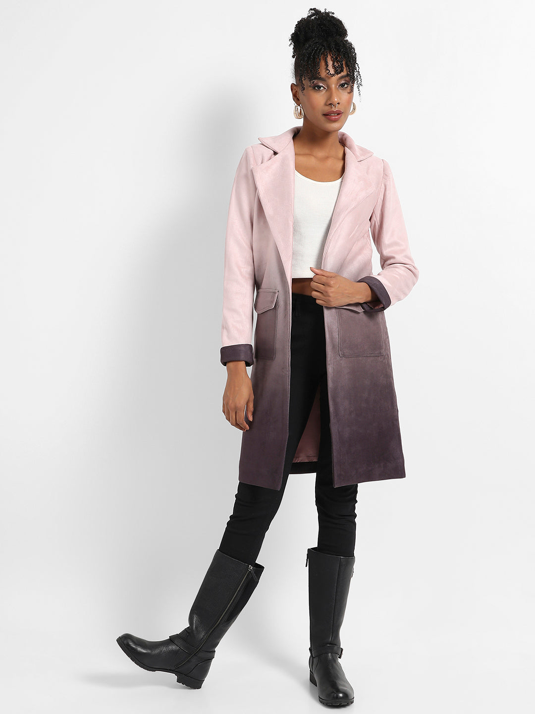 Ombre Long Coat With Flap Pocket