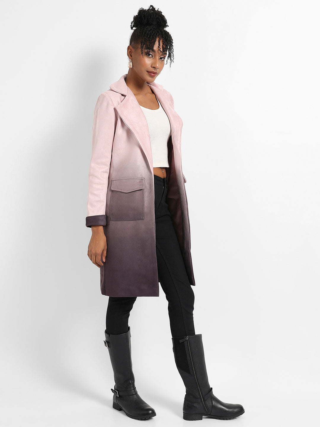 Ombre Long Coat With Flap Pocket