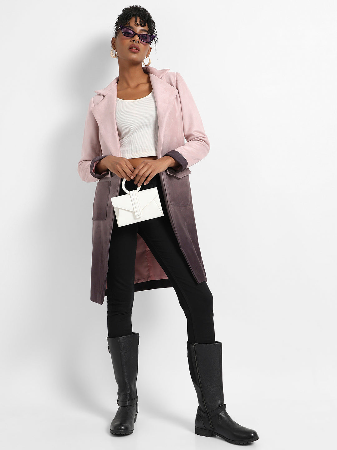 Ombre Long Coat With Flap Pocket