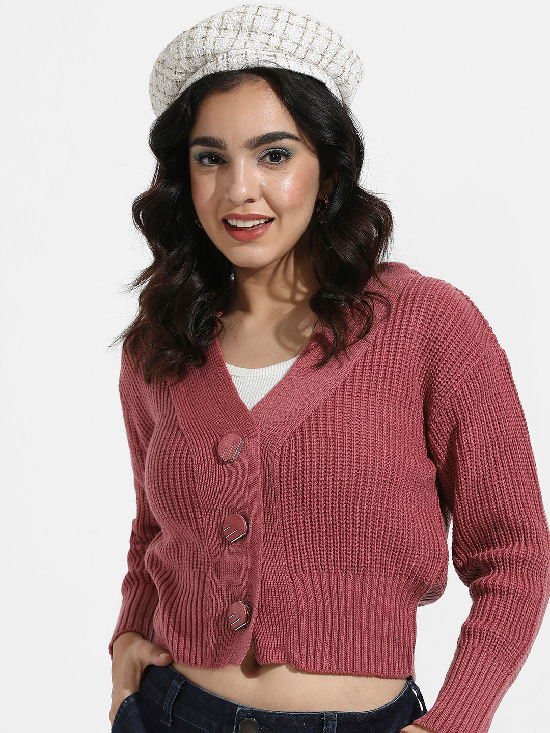 Solid Ribbed Cropped Cardigan