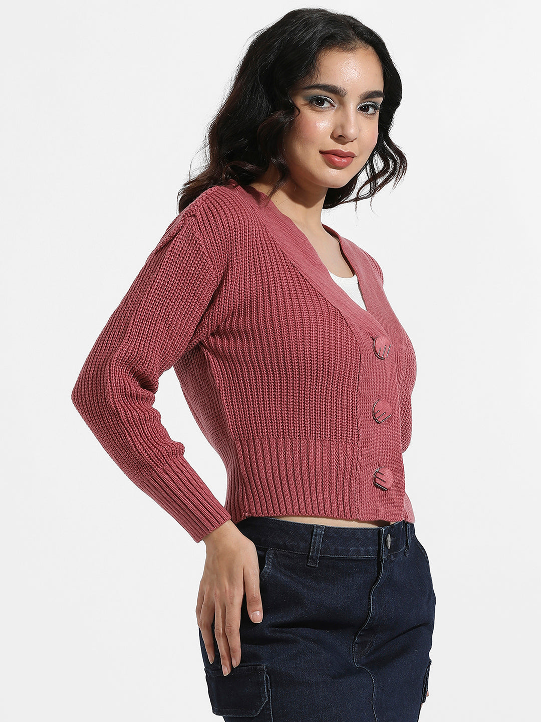 Solid Ribbed Cropped Cardigan