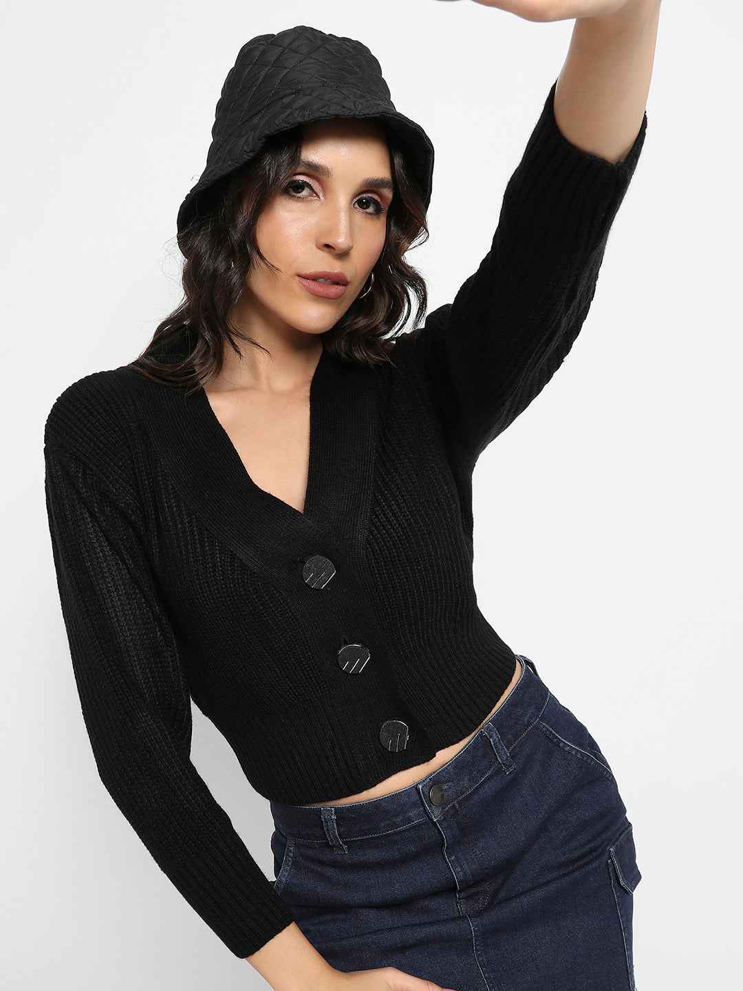 Solid Ribbed Cropped Cardigan