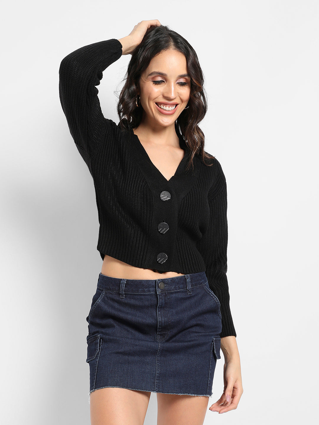 Solid Ribbed Cropped Cardigan