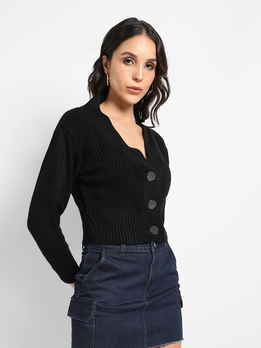 Solid Ribbed Cropped Cardigan