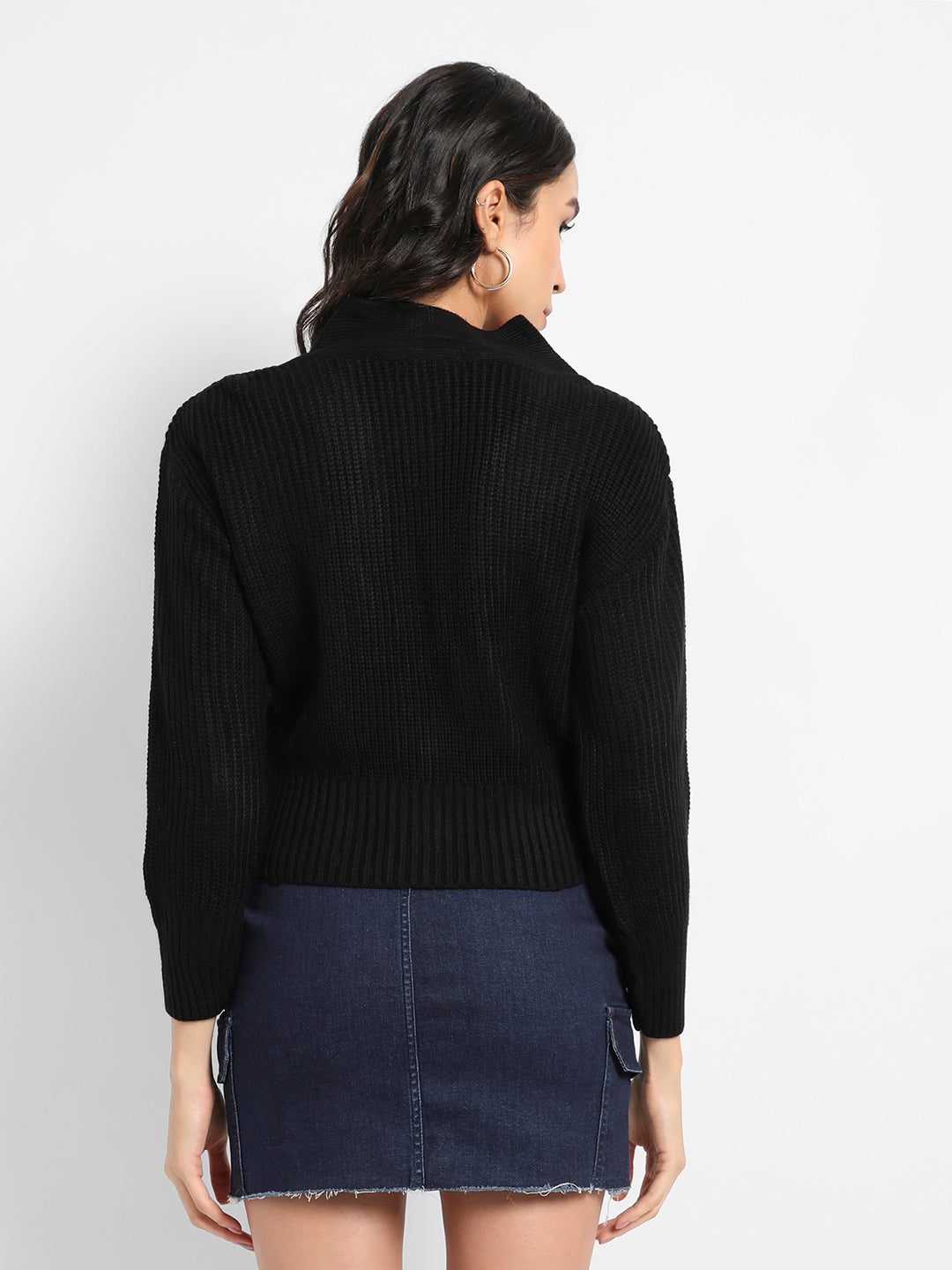 Solid Ribbed Cropped Cardigan