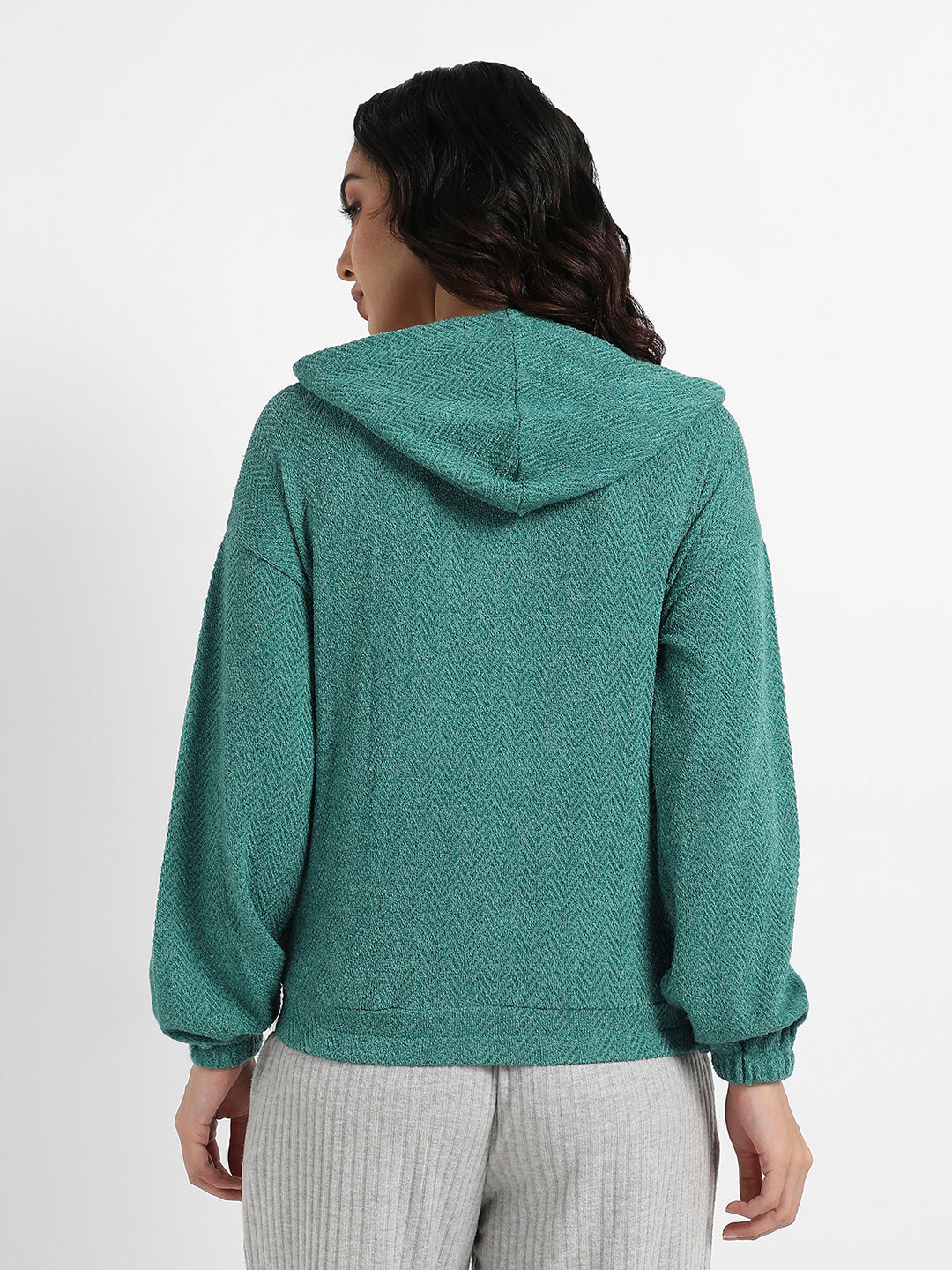 Zip-Front Chevron Hoodie With Elasticated Hem