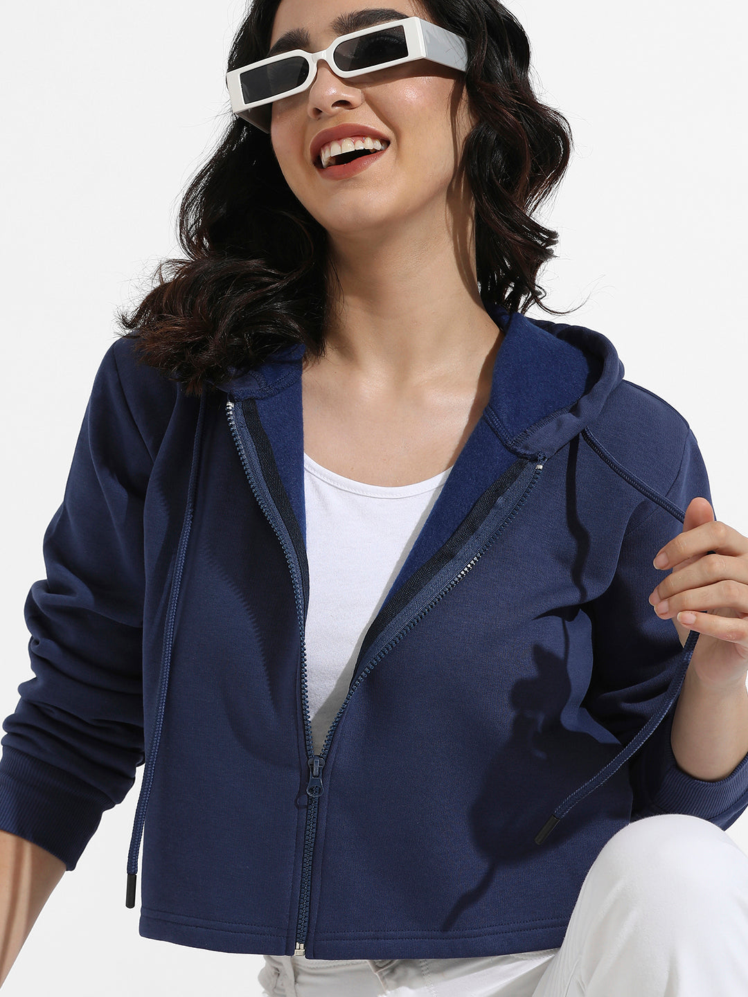 Zip-Front Hoodie With Contrast Drawstring