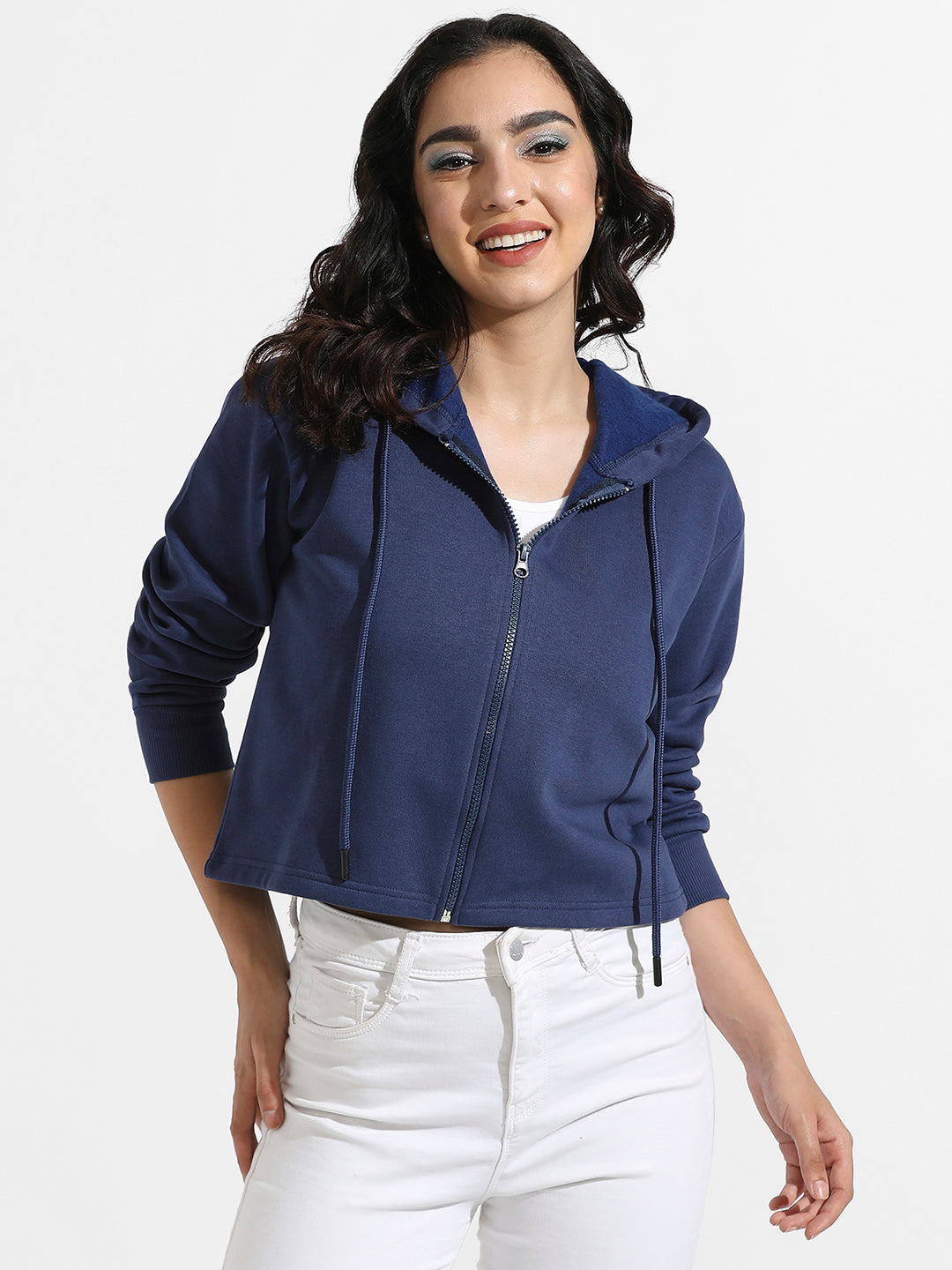 Zip-Front Hoodie With Contrast Drawstring