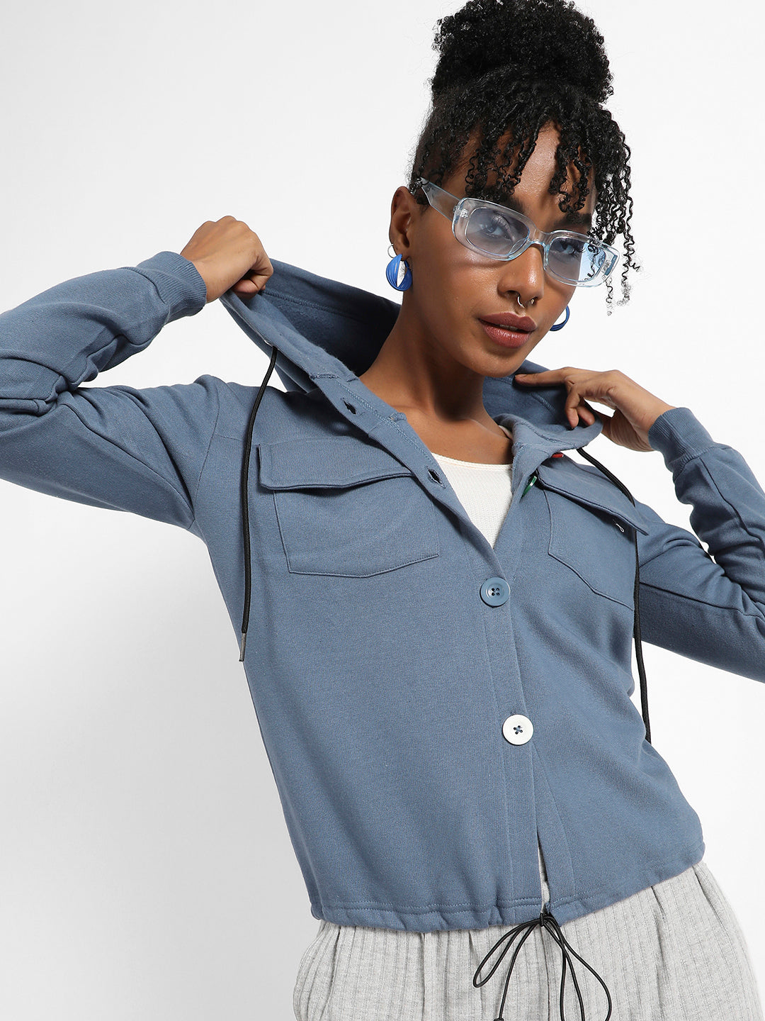 Flap Pocket Sweatshirt With Contrast Buttons