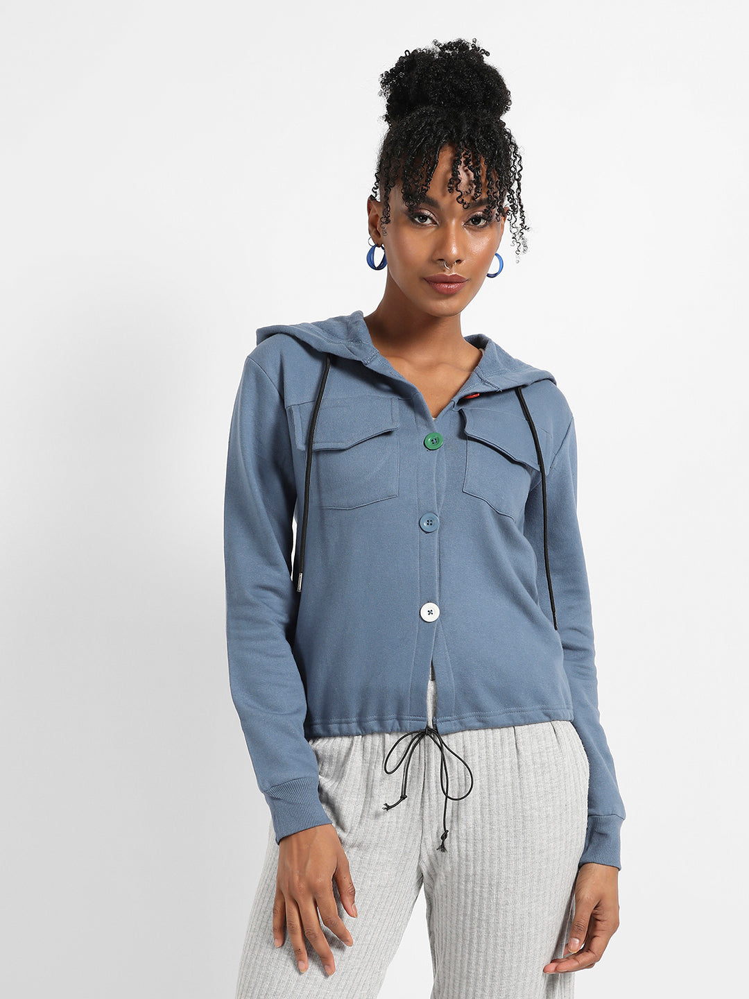 Flap Pocket Sweatshirt With Contrast Buttons