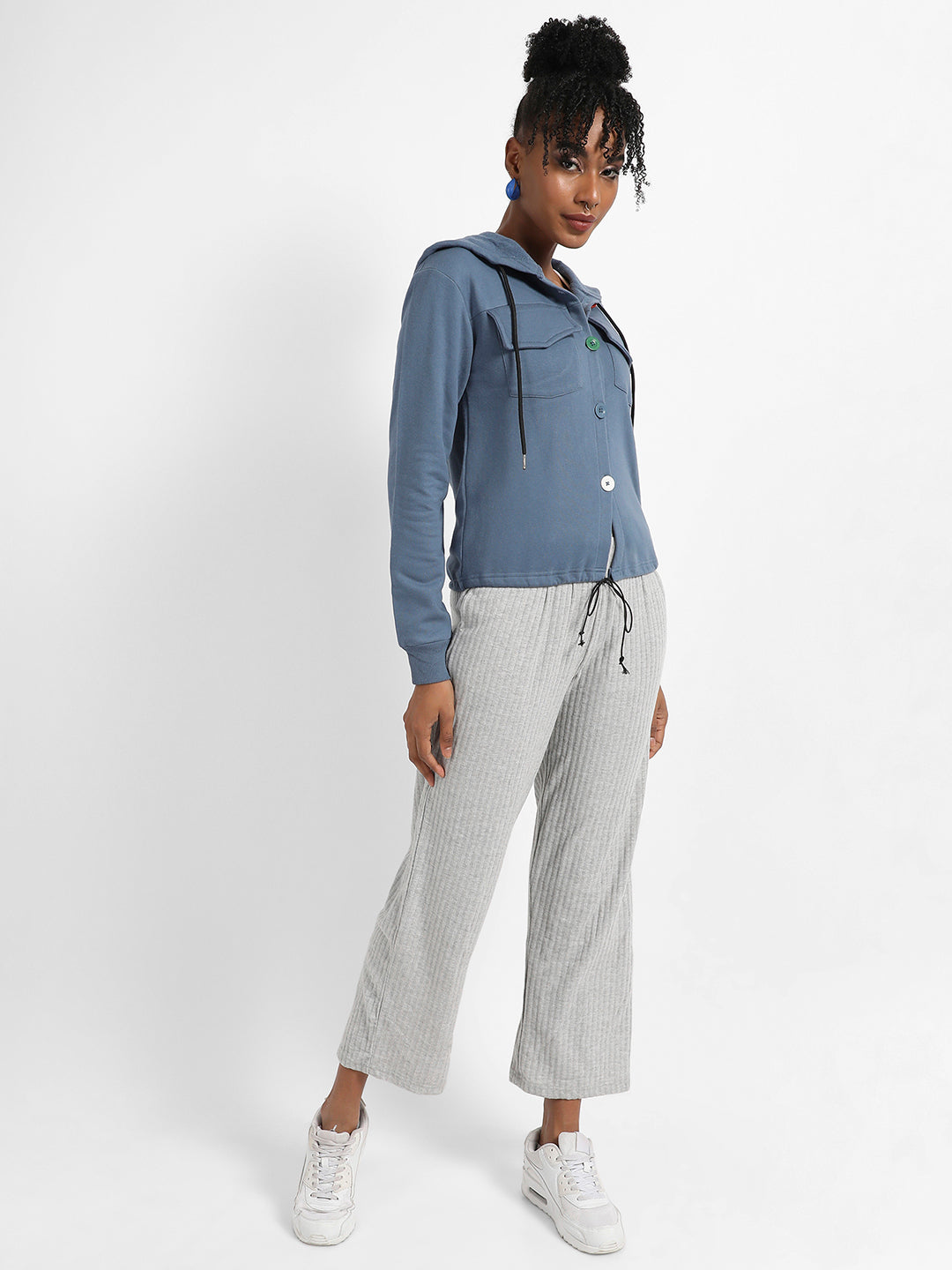 Flap Pocket Sweatshirt With Contrast Buttons