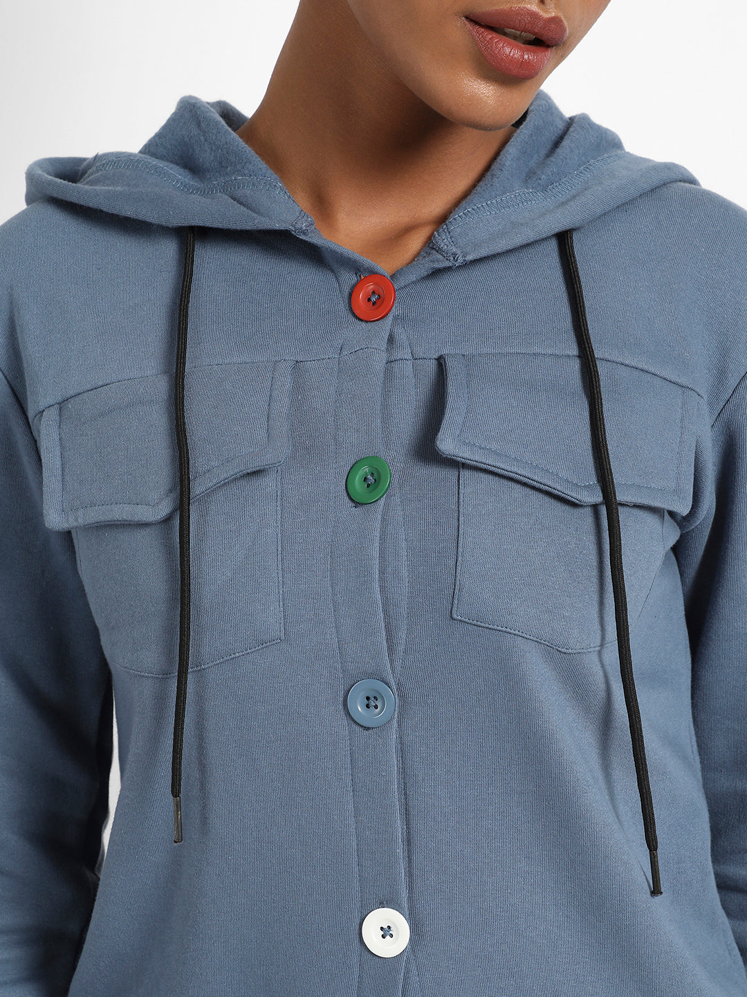 Prussian Blue Flap Pocket Sweatshirt With Contrast Buttons