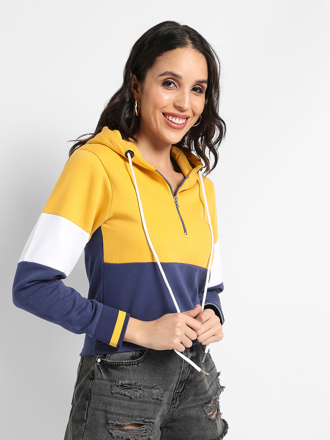 Zip-Front Hoodie With Contrast Panels