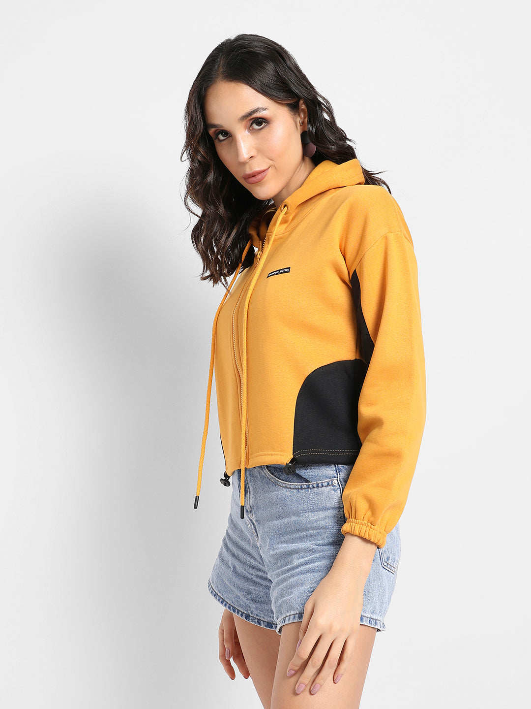 Colourblocked Crop Hoodie With Zip-Closure