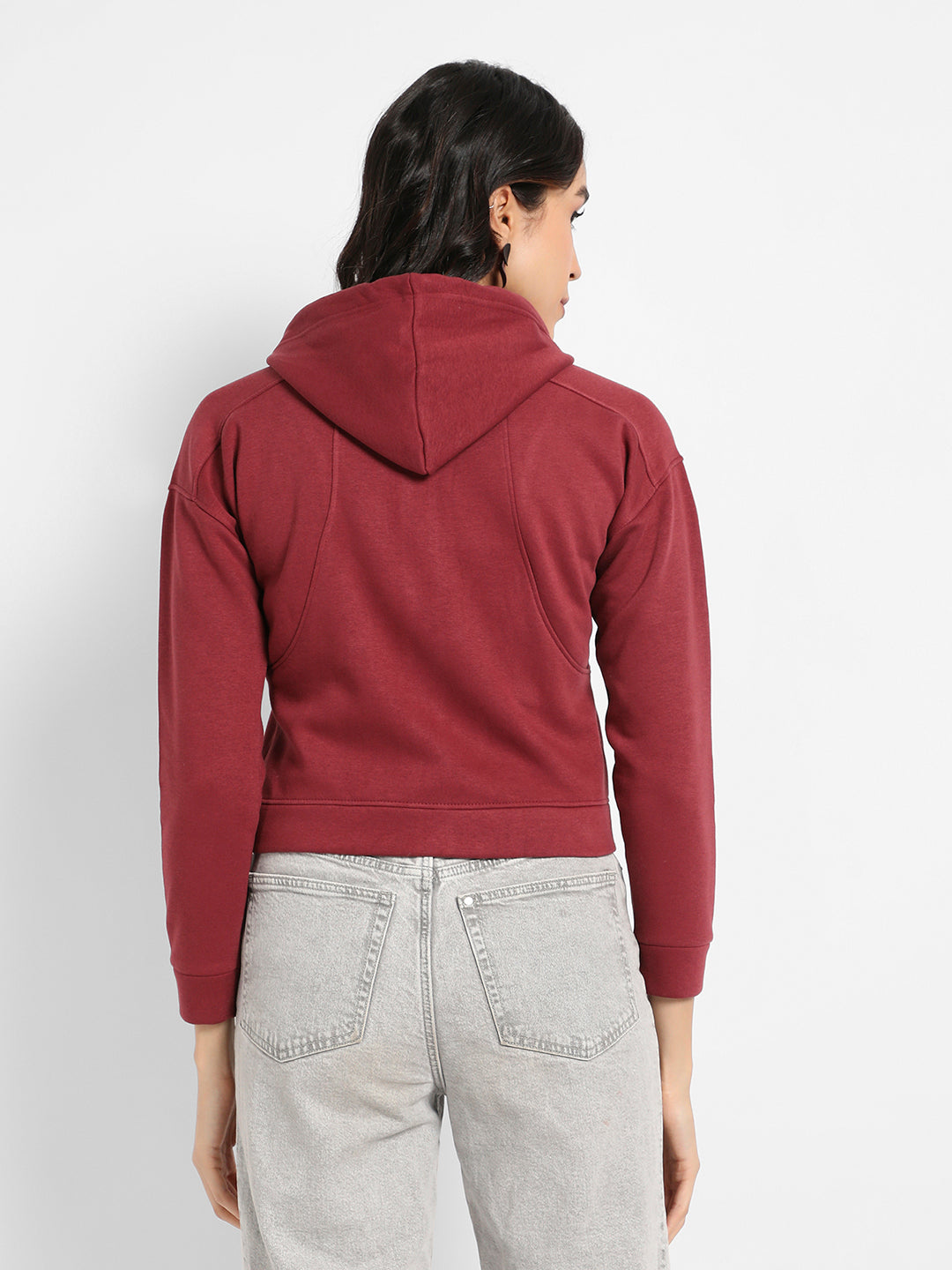 Solid Crop Hoodie With Zip-Closure