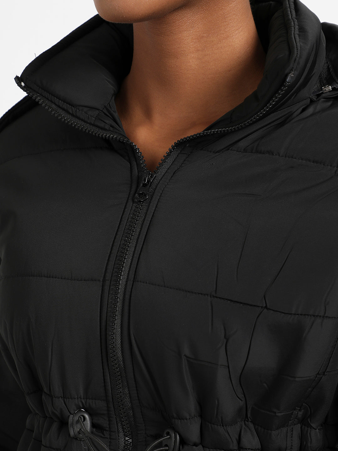 Black Puffer Jacket With Detachable Fur Hood