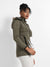 Olive Green Long Puffer Jacket With Fur Detail