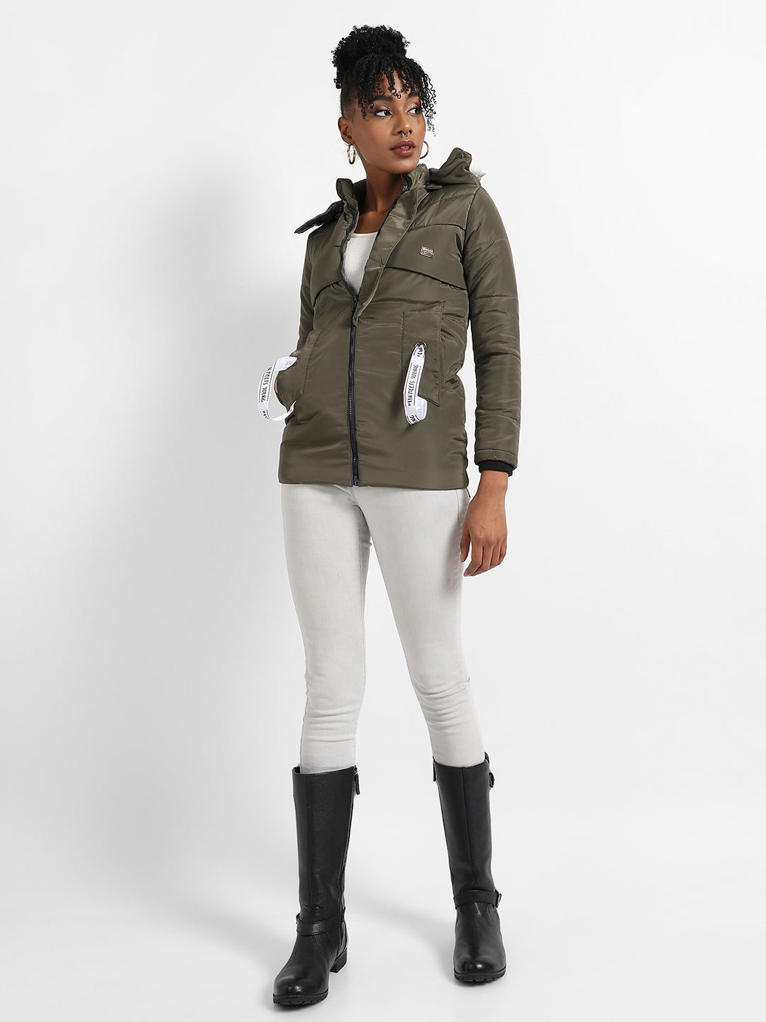 Long Puffer Jacket With Fur Detail