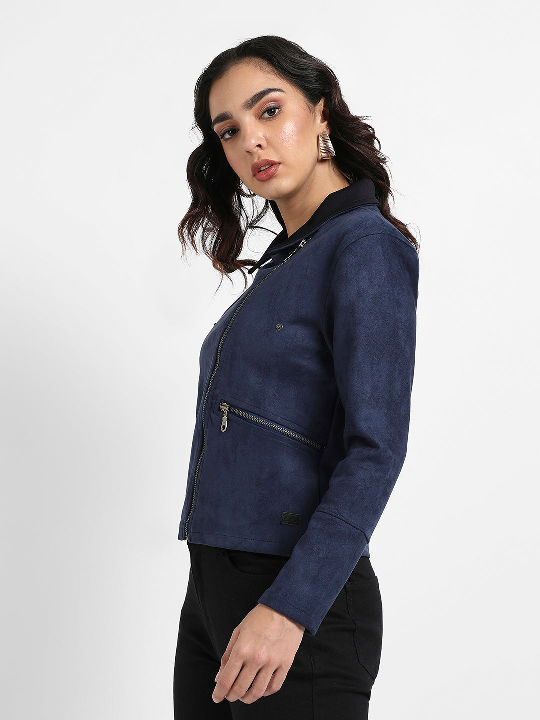 Zip-Front Biker Jacket With Contrast Collar