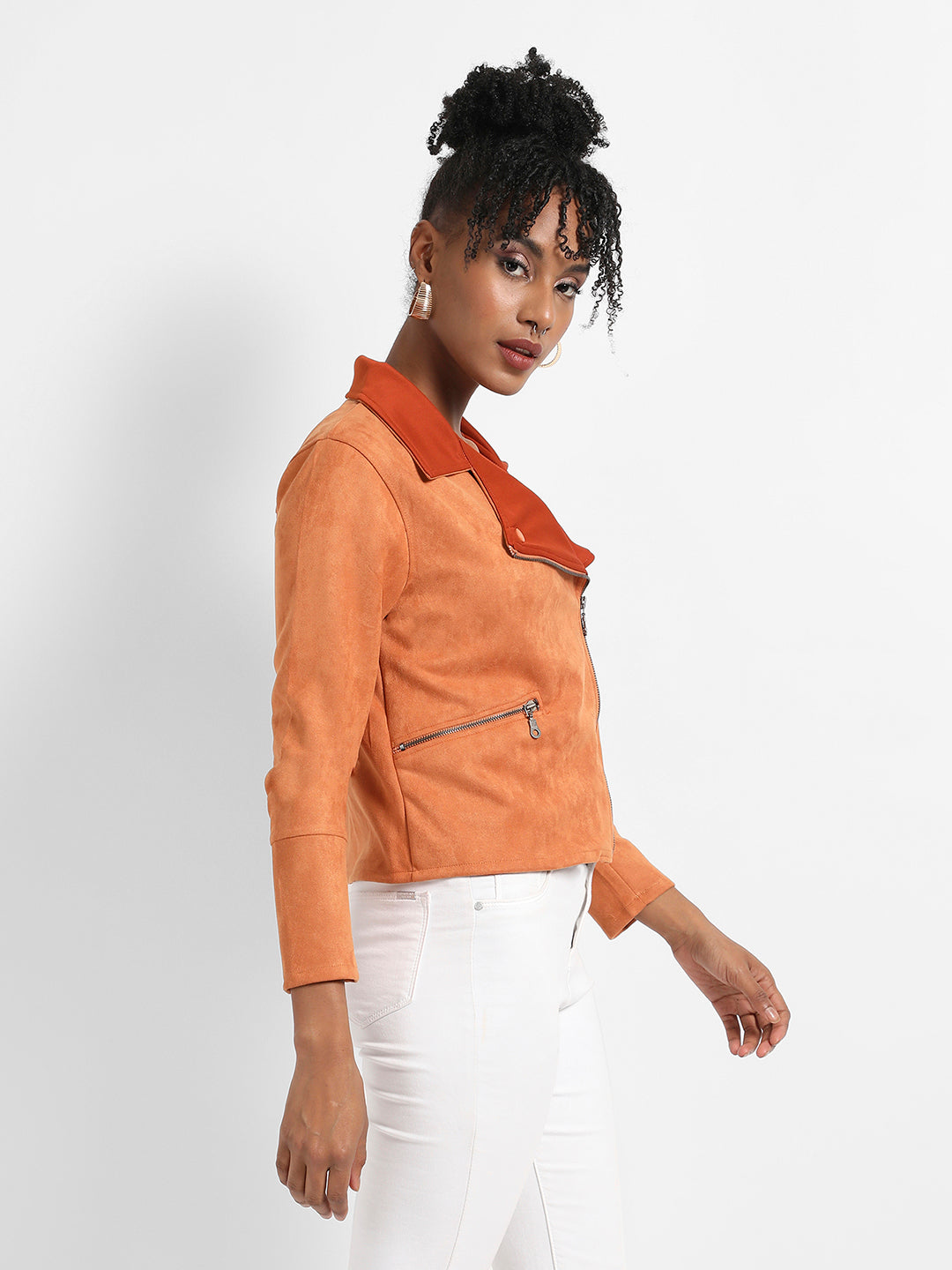 Zip-Front Biker Jacket With Contrast Collar