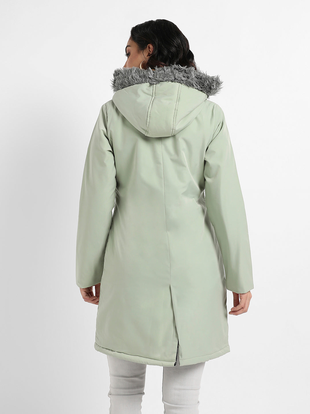 Long Puffer Jacket With Fur Detail