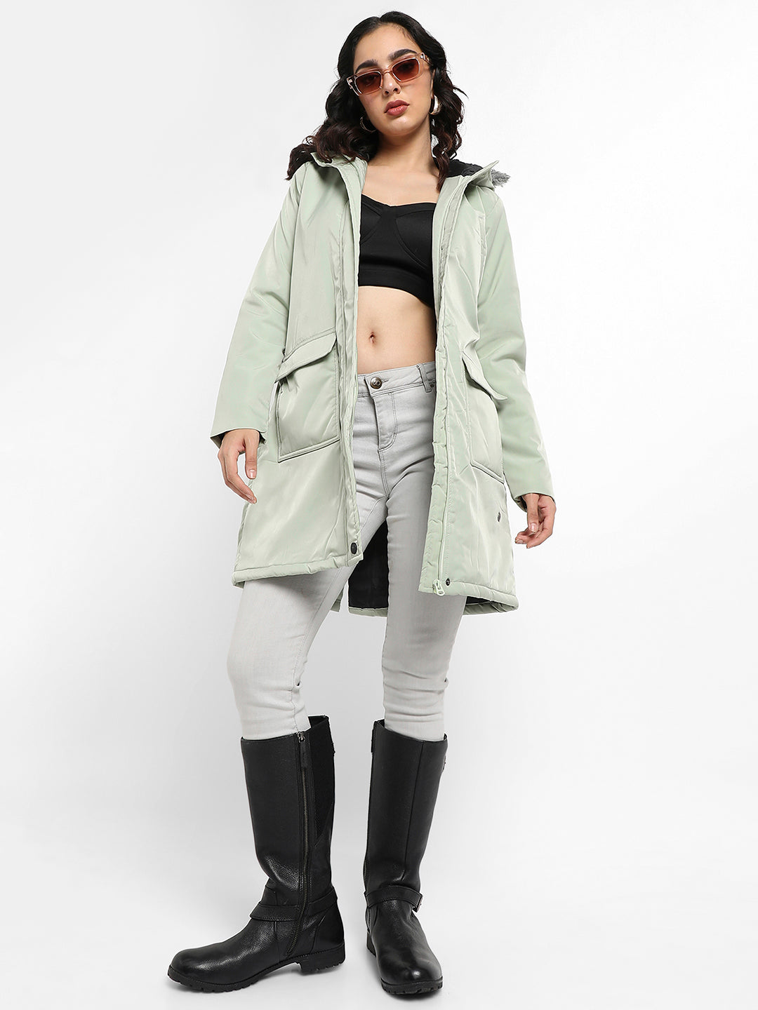 Long Puffer Jacket With Fur Detail