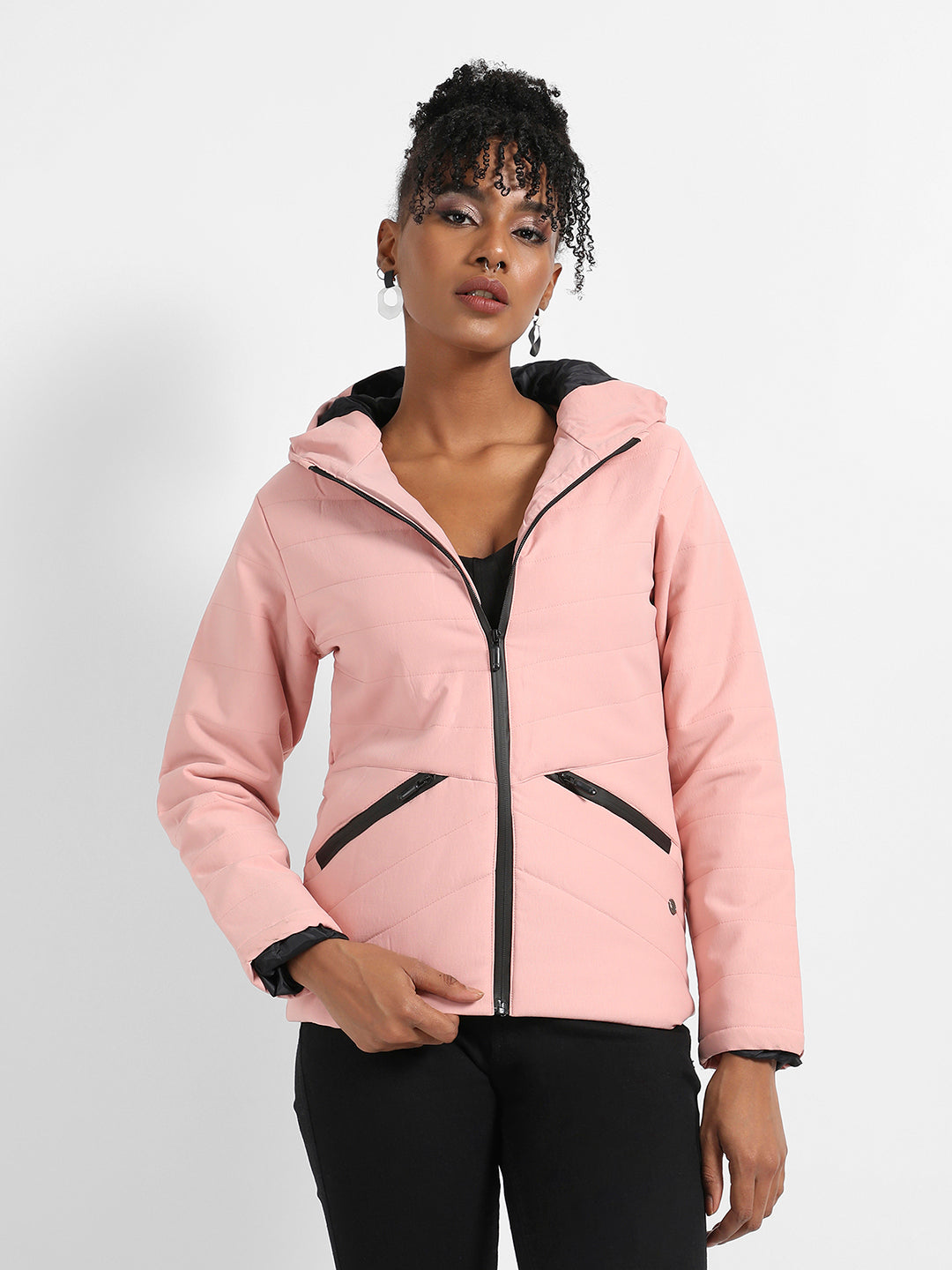 Quilted Puffer Jacket With Zipper Insert Pockets