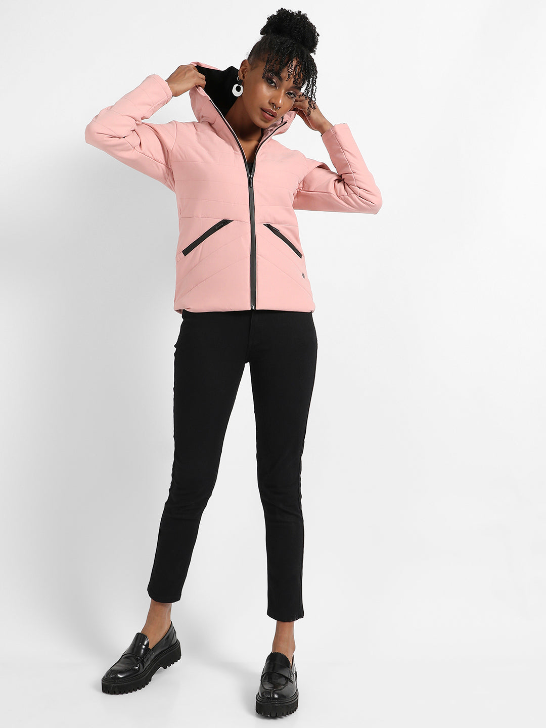 Quilted Puffer Jacket With Zipper Insert Pockets