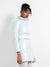 Silver Metallic Belted Long Puffer With Tie-Up Waist