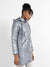 Silver Metallic Quilted Puffer Jacket With Zip Closure