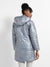 Silver Metallic Quilted Puffer Jacket With Zip Closure