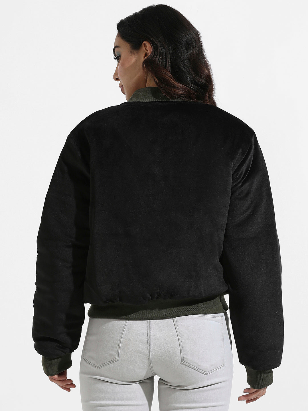 Zip-Front Bomber Jacket With Contrast Hem