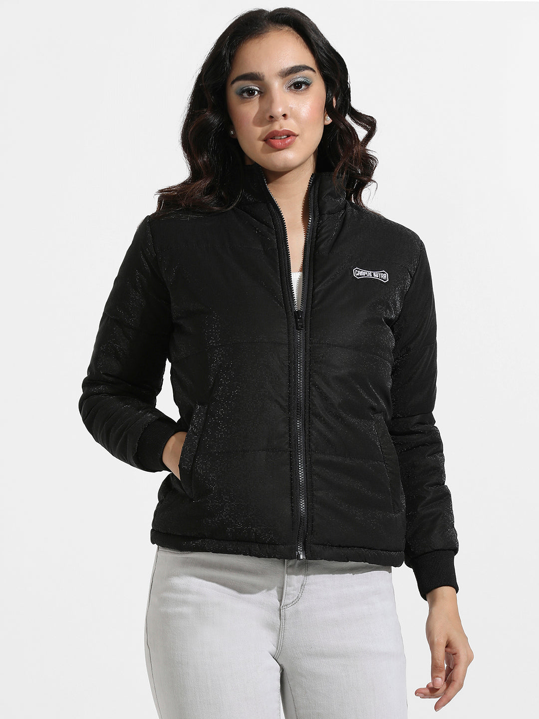 Zip-Front Bomber Jacket With Insert Pockets