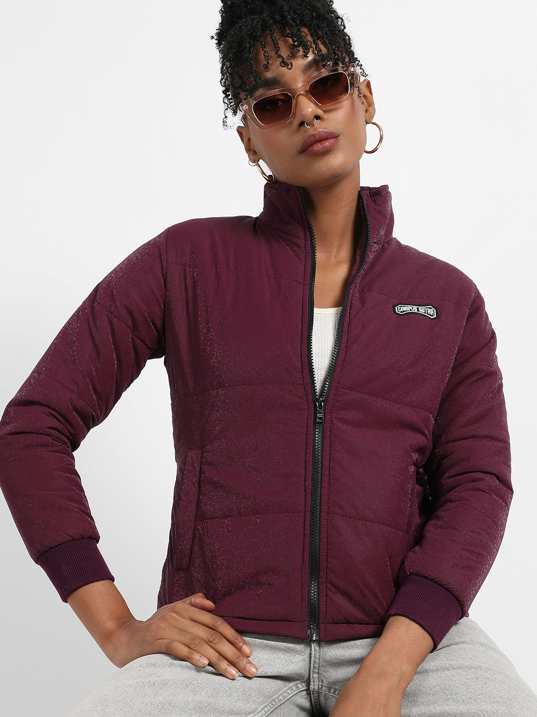 Zip-Front Bomber Jacket With Angled Open Pockets