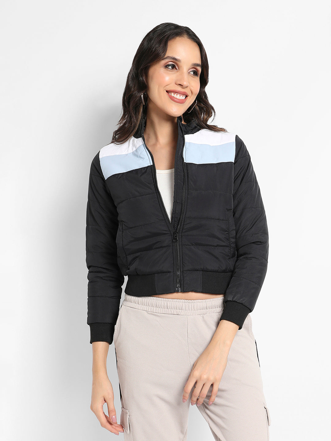 Zip-Front Bomber Jacket With Contrast Panels