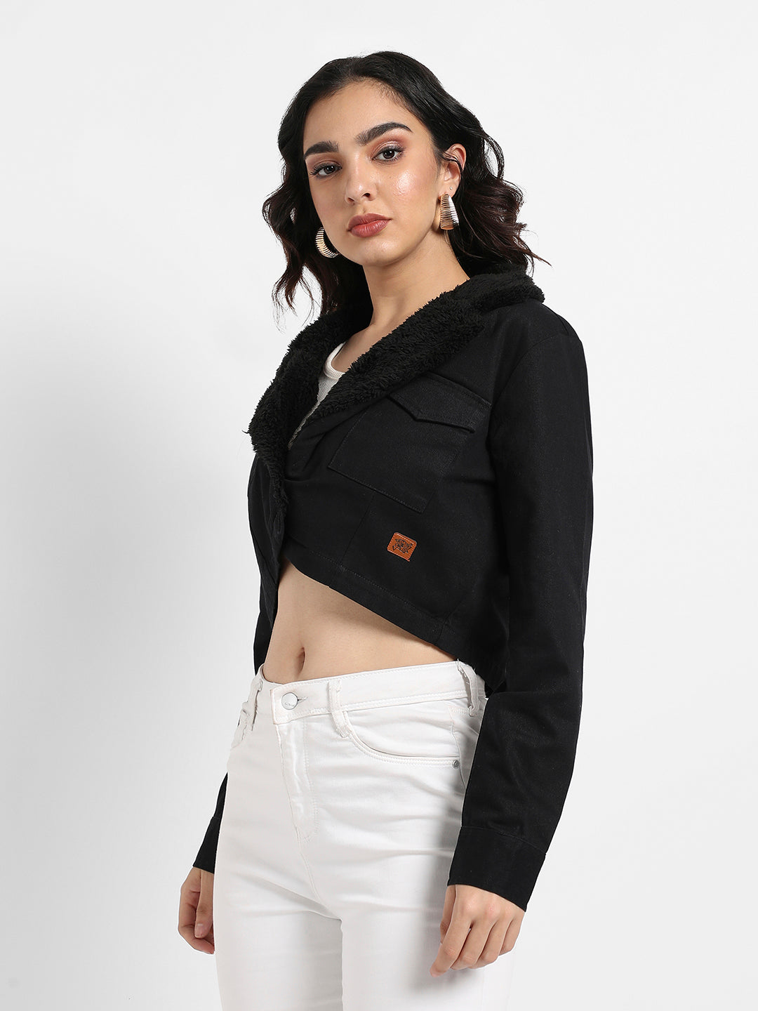 Single-Breasted Cropped Blazer With Fur Detail