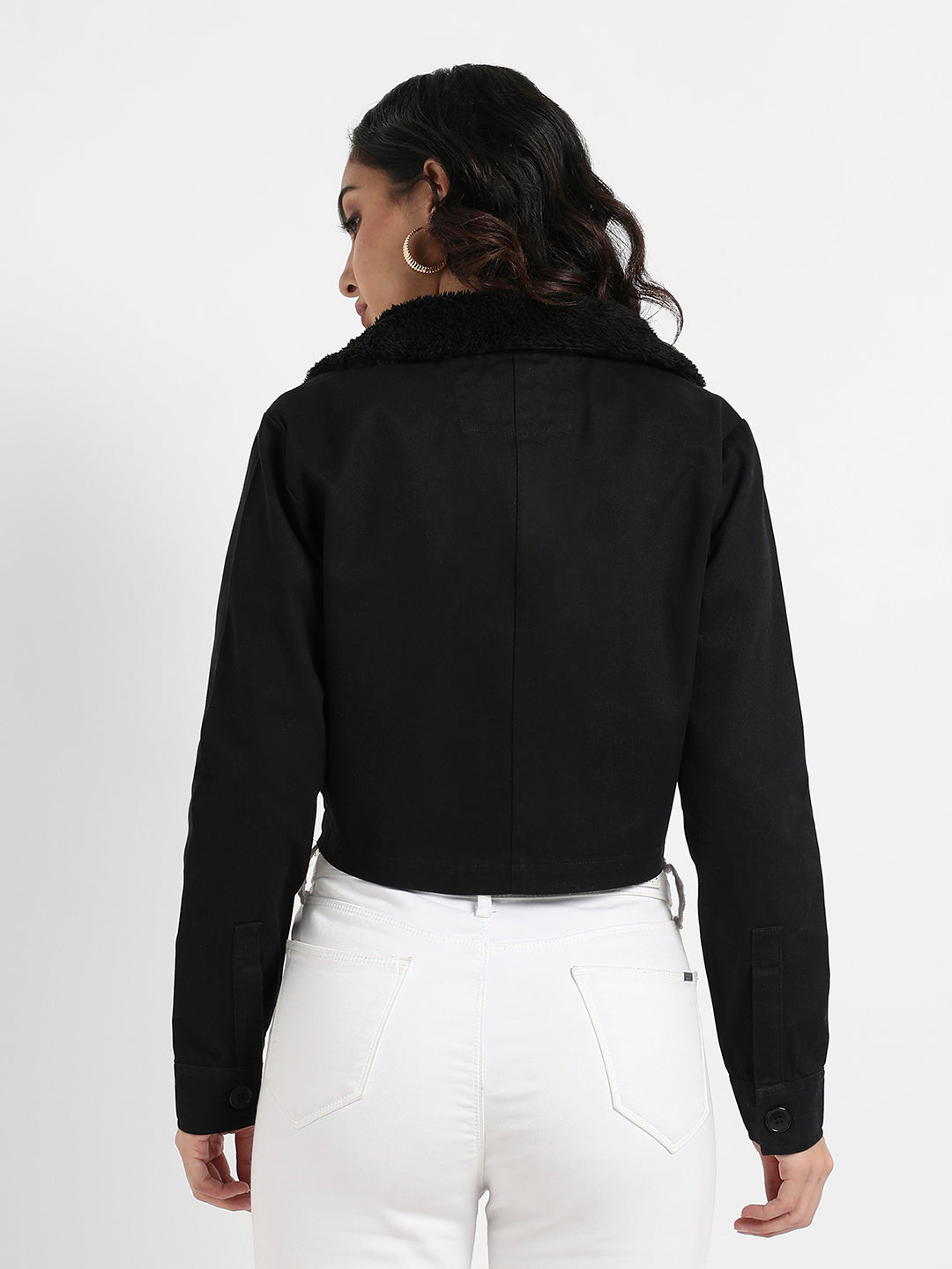 Single-Breasted Cropped Blazer With Fur Detail