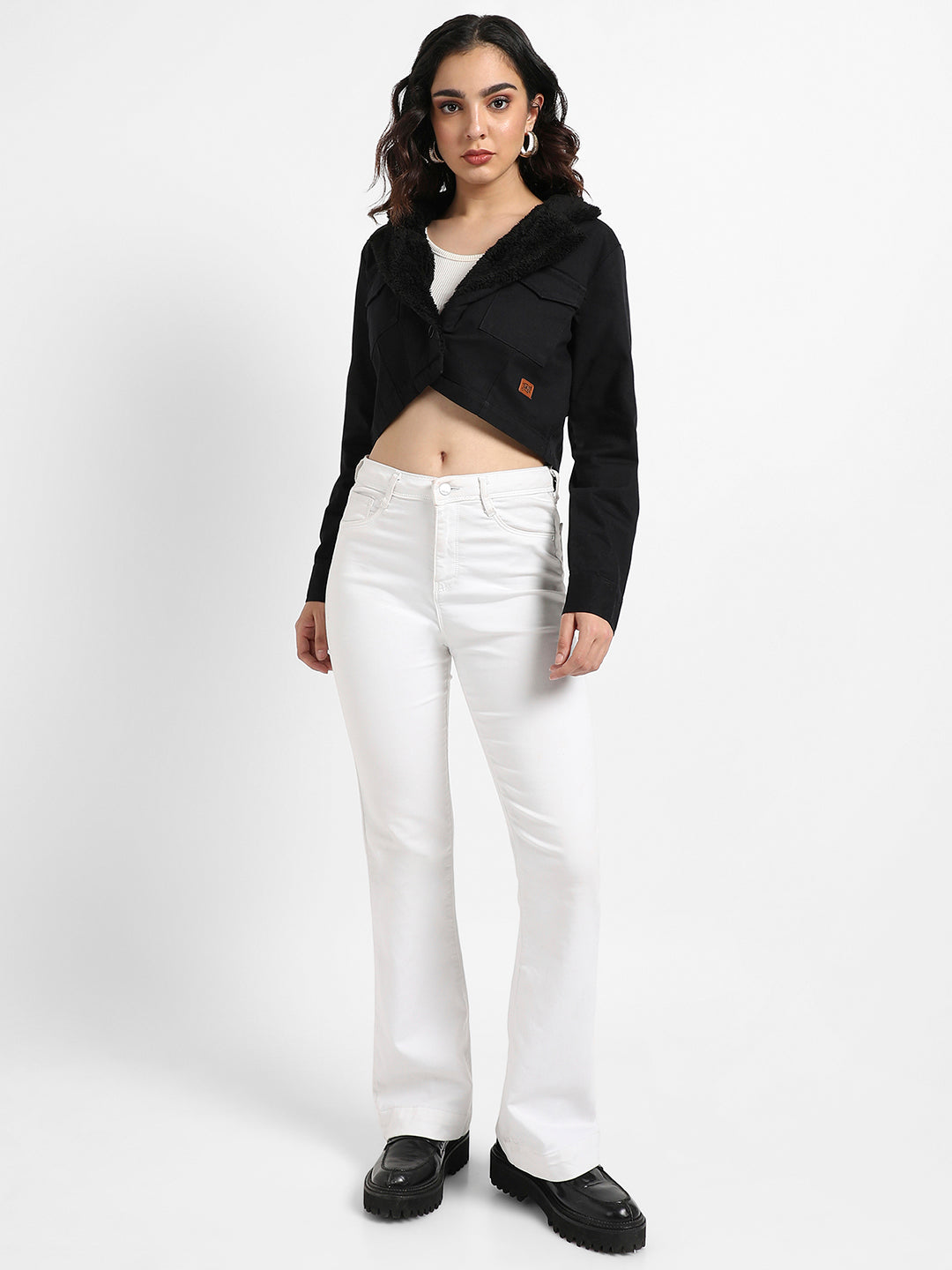 Single-Breasted Cropped Blazer With Fur Detail