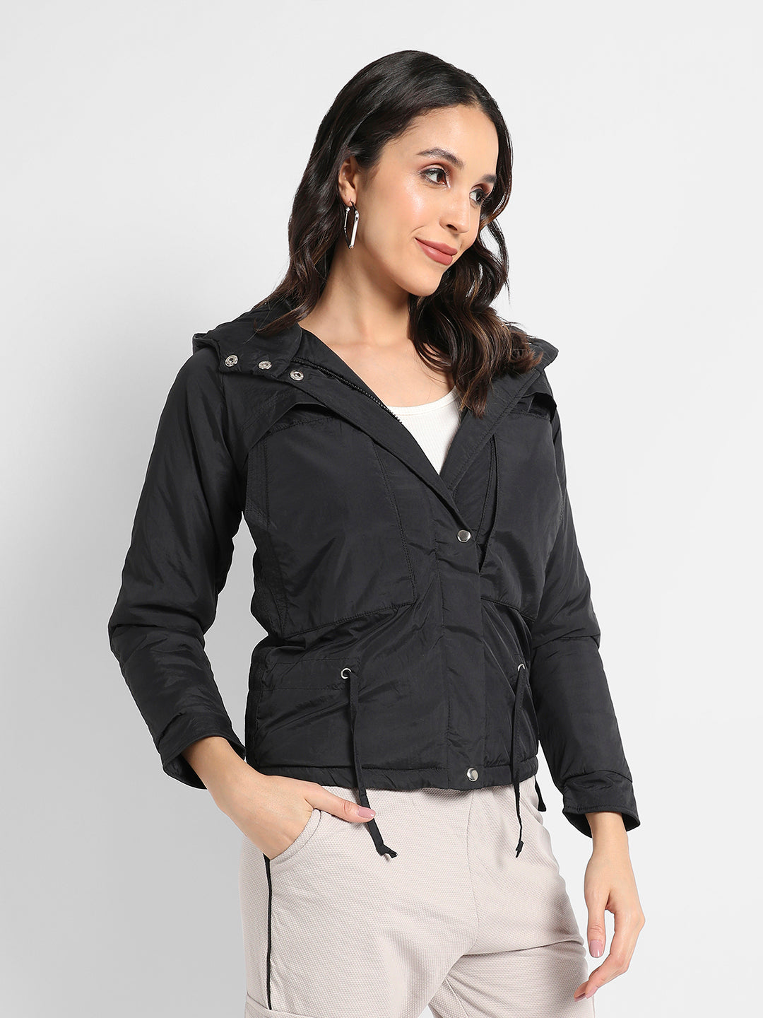 Puffer Jacket With Tie-Up Waist